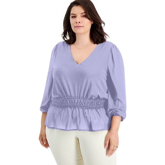 INC International Concepts Plus Size Mesh Peplum Top Light Amethyst 3X NWT - Picture 1 of 8